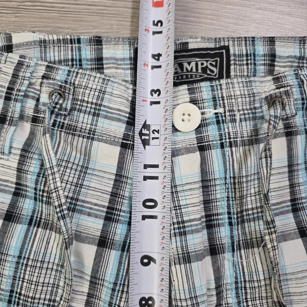 Champs Sports Men's 36 Plaid Cargo Shorts White Black Blue NWT‎